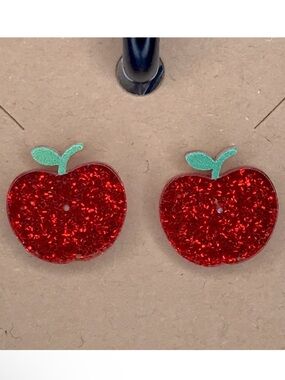Red Apple Glitter Teacher Stud Earrings Fashion Jewelry